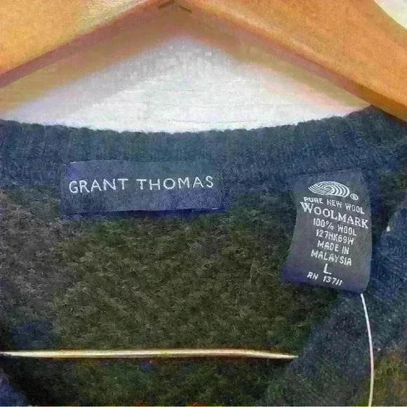 Vintage Grant Thomas 100% Wool Herringbone V-Neck Sweater Size L NWT - Picture 5 of 9